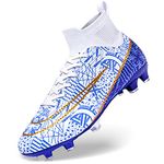 DimaiGlobal Football Boots Men's High-Top Spikes Outdoor Astro Turf Trainers Boys Cleats Professional Competition Athletics Sneakers Teenager Breathable Soccer Shoes Unisex 6UK White