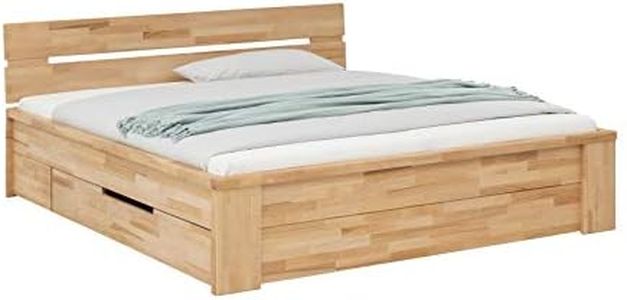 WOODLIVE DESIGN BY NATURE Massivholzbett Cassetta, 180 x 200 cm Stauraumbett aus Kernbuche, massives Holzbett mit Schubladen, hochwertiges Doppelbett mit Komforthöhe, Natur