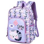 VASCHY 11.5L Lightweight Backpack for Boys Girls Water Resistant Backpack with Reflective Chest Strap with Elastic Bottle Pockets for Kindergarten, Purple Cats, Taille unique, daypack backpack