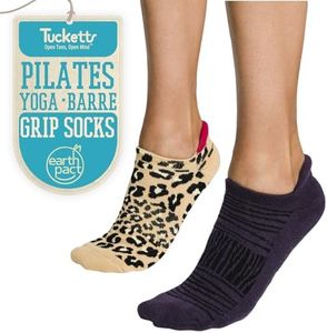 Tucketts Women's Tab Closed Toe Non-Slip Grip Socks - S/M - 2 Pack Black Leopard Pink