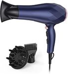 Pretfy Hair Dryer Professional, Ionic Hairdryer with Diffuser, 2200W Blow Dryer 2 Speeds 3 Heat Settings, Fast Dry Low Noise Travel Hairdryer with Attachment Diffuser & Comb & Concentrator (Blue)