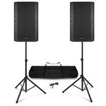 VONYX VSA150S 15" Active PA Speakers System with Stands - Bluetooth, 1000W, Portable DJ Equipment Full Setup for Parties, Disco, Active Speaker Packages, Universal Active Speaker Kits