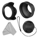 55mm Lens Hood Set for Nikon D3400 D3500 D5500 D5600 D7500 DSLR Camera with AF-P DX 18-55mm f/3.5-5.6G VR Lens, Collapsible Rubber Hood + Reversible Tulip Flower Hood + Lens Cap + Cleaning Cloth