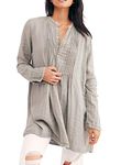 R.Vivimos Women's Tunic Dress Fall Linen Button Down Long Sleeves Casual Mini Shirt Dress (Small, Grey)