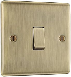 BG Electrical Single Wall Light Switch, 2 Way, Raised and Slim Profile, Round Edges, Nexus Metal, Antique Brass, 20A, 16AX, NAB12