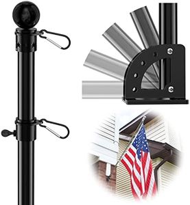 Flag Pole for House Outside with 5 Position Mounting Bracket, 5ft Stainless Steel Black Flagpole Kit for Commercial Outdoor Handheld Portable Carry Use, Heavy Duty Tangle Free House Garden Flag Pole