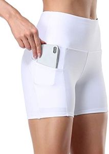 Oalka Women's Short Yoga Side Pockets High Waist Workout Running Shorts 4" Pure White Size XXL