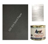 APAR Scratch filler putty Grey 200 gms 1 putty knife and 320 Grit sandpaper to Fill scratches and dent on car bike etc.