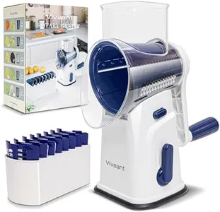 Vivaant Rotary Cheese Grater Hand Crank, Premium Cheese Shredder with 5 Interchangeable Blades & Strong Suction Base, Easy to Clean Rotary Grater Slicer for Fruit, Vegetables & Nuts