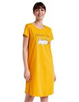 Amazon Brand - Symbol Women's Cotton Graphic Print Knee Length Night Gown (EI/SW/CMDR01_Yellow_S_Yellow_S)