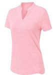 JHMORP Women's V Neck Golf Polo Shirts Short Sleeve Quick Dry Lightweight Collarless Basic T-Shirts Athletic Tops (Light Pink,CA L)