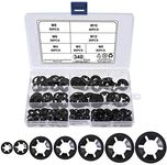 QIMEI-SHOP Starlock Washers Internal Tooth Lock Washer M3 M4 M5 M6 M8 M10 M12 Push On Speed Clips Fasteners Assortment Kit with Storage Box Black 340Pcs