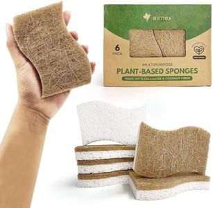 AIRNEX Natural Kitchen Sponges Pack of 6 - Cellulose and Coconut Husk Dishwashing Sponges - Odor Free Non Scratch Walnut Scrubber Sponges - Eco Friendly Quick Drying Scrub Sponges for Washing Dishes