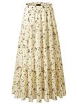 NASHALYLY Women's Chiffon Elastic High Waist Pleated A-Line Flared Maxi Skirts (S, Flower-203)