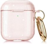 AIRSPO Airpods Case Cover, Airpod Case 2nd Generation Clear Soft TPU Protective Cover Compatible with Apple AirPods 1/2 Wireless Charging Case with Keychain (Glitter Pink)