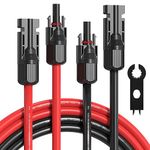 Solar Extension Cable 50 Feet 10 AWG, 10 Gauge Solar Panel Cables Wire with Female and Male Solar Connector Adapter Kit (50FT Red +50FT Black)