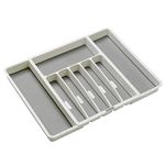 madesmart Expandable Silverware Tray-White | Classic Collection | 8-Compartments | Icons to Help sort Flatware, Cutlery, Utensils | Soft-Grip Lining | BPA-Free