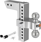 LOCAME Adjustable Trailer Hitch, Fits 2-Inch Receiver Only, 10-Inch Drop/Rise Aluminum Drop Hitch, 12,500 LBS GTW-Tow Hitch for Heavy Duty Truck with Double Stainless Steel Locks, Silver, LC0005