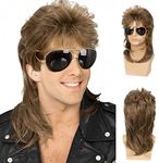 Sallcks Mens Mullet Wigs Brown Curly 70s 80s Retro Cosplay Costume Wig Rocker Disco Fancy Show Wigs - Light Brown