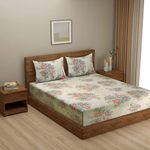 Swayam Zinnia Collection 240 TC Cotton Double Bedsheet (108 X 90 Inches) with 2 Pillow Covers for Double Bed - Beige Pink