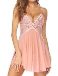 Avidlove Women Lingerie Lace Chmeise V Neck Babydoll Full Slip Nightwear Mesh Nightdress (Small Peach)