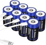 wowpower Rechargeable Lithium D Cell Batteries 7500mWh with USB-C Charging Cable, 8 Pack 1.5V LR20 D Size Battery for Flashlight/Floodlight, Toys