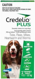 Credelio PLUS Dog Flea and Tick Treatment, Single Pack, Ticks, Fleas, Mites, Heartworm & Worms Parasite Protection, in The Smallest Monthly Chewable Tablet for Dogs > 11-22 kg, 1 Pack