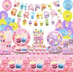 Obussgar Bubble Milk Tea Birthday Party Decorations - Milk Tea Party Supplies Include Banner, Cake Topper, Plates, Cups, Napkins, Balloons, Tablecloth for Bubble Milk Tea Party - Serves 20 (Banner)