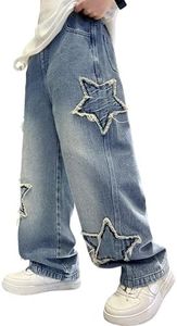 Rolanko Boys Baggy Jeans, Wide Leg Elastic Waist Denim Pants Loose Fit Trousers Vintage Y2K Streetwear (SandedStar, 14-16)