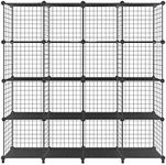 16 Cube Metal Wire Storage Grid Book Shelf Closet Organizer DIY Modular Shelving Units Cabinet Stackable Bookcase Black