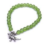 DINOSAUR Charm Bracelet - 6mm Light Green Crackle Glass Beads on Elastic - Size S 6.5 inches