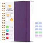 Hardcover Spiral Notebook, College Ruled Notebook Journal with 320 Pages, 5.7" X 8.3" Lined Journaling for Women Men, A5 Leather Writing Journals for Work, School, Office, 18pcs Index Tabs, Purple