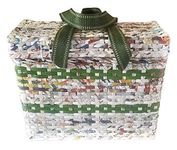 Sonas Creation Paperus, Large, Lunch Bag with Lid, Picnic Basket with Cover, Tiffin Basket for office, Eco-friendly, Handmade, of Paper Ropes, Ht. 11, Lth. 14, Base 7 inch (Natural with Green Stripes)