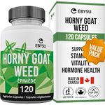 EBYSU Horny Goat Weed (Made in Canada) – 120 Capsules – Booster Male Enhancing Supplement – Workout Supplement – Source of Amino Acids involved in Muscle Protein Synthesis – Antioxidants – Vegan