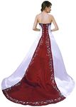 Vantexi Women's Strapless Satin Embroidery Wedding Dress Bridal Gown White Burgundy 24