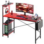 Bestier Gaming Desk with LED Lights, Computer Desk with 4 Tiers Reversible Shelves, 51.3 Inch Gamer Desk with Side Storage Bag, Hooks and Height Adjustable Shelf Black Carbon Fiber