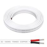 Shirbly 10 Gauge Marine Wire - 20FT 10 AWG Duplex Marine Grade Wire, Tinned Copper Boat Cable, 2 Core Insulated Stranded Cable for Boat Marine Automotive Speakers Solar Outdoors - White (10AWG 20Ft)