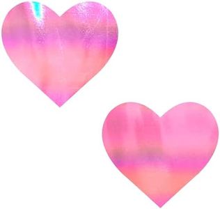 Neva Nude Love Heart Bare Pink Shimmer Holographic Heart Nipple Pasties - J Valentine Fabric for Festival, Raves, Lingerie and More, Medical Grade Adhesive, Waterproof and Sweatproof, Made in USA