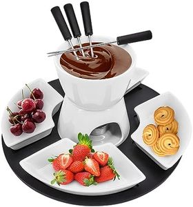MoYouno Ceramic Chocolate Fondue Pot Set,Cheese Fondue Sets-with 4 Forks and 4 Dishes,Ceramic Butter Warmer Set,Non Electric Fondue Set Heated with a Tealight,for Cheese Caramel (White)
