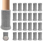 Ezprotekt 24PCS Chair Leg Socks High Elastic Furniture Socks Pads Non-Slip Chair Leg Feet Socks Covers Furniture Caps Set, Fit Furniture Feet Girth from 3" to 5",Knitted Furniture Cups Gray