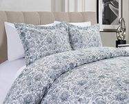 Elegant Comfort Luxury 3-Piece Reversible Duvet Cover Set - Premium Hotel Quality Microfiber Paisley Pattern - Comforter Cover with Button Closure and Shams, Full/Queen,Navy Blue