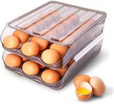 NeoHome Large Capacity Automatic Scrolling Egg Holder for Refrigerator - 36 Eggs Organizer with Lid, Slide Design, Stackable Plastic 2 Layer Refrigerator Organizer Bins