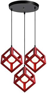 iDEGU 3 Lumières Lustre Suspension Vintage Style Geometrique Lampe de Suspension Luminaire en Forme de Cube Métal Plafonnier pour Chambre à Coucher, Salon, Salle à Manger, Cuisine - 16 CM, Rouge