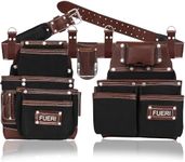 FUERI Nylon & Leather Tool Belt Bags for Men and women's, Heavy Duty Tool Pouches Set with 19 Pockets, Foam Padded Belt & suspenders loops for Carpenters, Framers, Electricians & HVAC professionals.