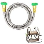 Short Garden Hose, 5ft Metal Leakproof Leader Hose, Heavy Duty 304 Stainless Steel Flexible Hose for Outdoor Garden Watering Car Pet Cleaning (with Female to Female Connector)