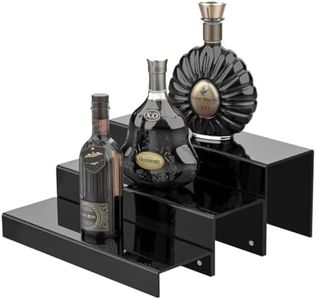 JUESHA 2 Pack Tiers Bar Shelves for Liquor Bottles, 15" Clear Acrylic Risers Display Racks Stands for Figures Pops Cupcake Perfume Collections (Black)