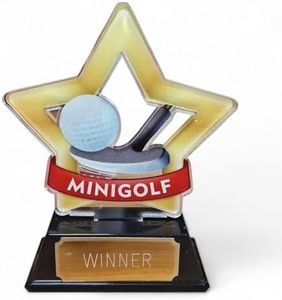 Trophy Monster Minigolf Gold Star Award For the Star Golfer! | FREE Engraved Winners Plate | for Events & Parties | Made from Printed Acrylic (130mm)