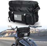 JIYIFOUHY Expandable Motorcycle Bag, Universal Motorcycle Handlebar Bag, American Flag 1680D Water-Resistant Tool Bag Fork Bag Sissy Bar Bag for Motorbike Cruiser Softail Sportsters Dirt Bike Black