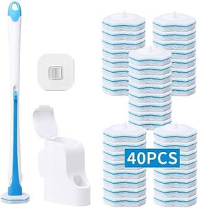 DALIPER Disposable Toilet Brush with 40PCS Refills, Wall Mounted Compact Bathroom Bowl Wand Cleaning System Long Handle with Storage Caddy