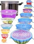 Longzon Silicone Stretch Lids 14 Pack Include 2Pcs Size up to 9.8'' Diameter,Reusable Durable Food Storage Covers for Bowl,7 Different Sizes to Meet 2.6"-9.8''Dia Containers,Dishwasher & Freezer Safe